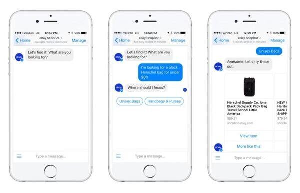 eBay'den Messenger botuyla alışveriş yapılabilecek 1 shopbot