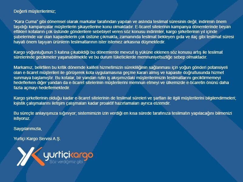 Yurtiçi Kargo, e-ticaretin önünü kota ile mi açacak? 1 Yurtiçi Kargo, e-ticaretin önünü kota ile mi açacak?